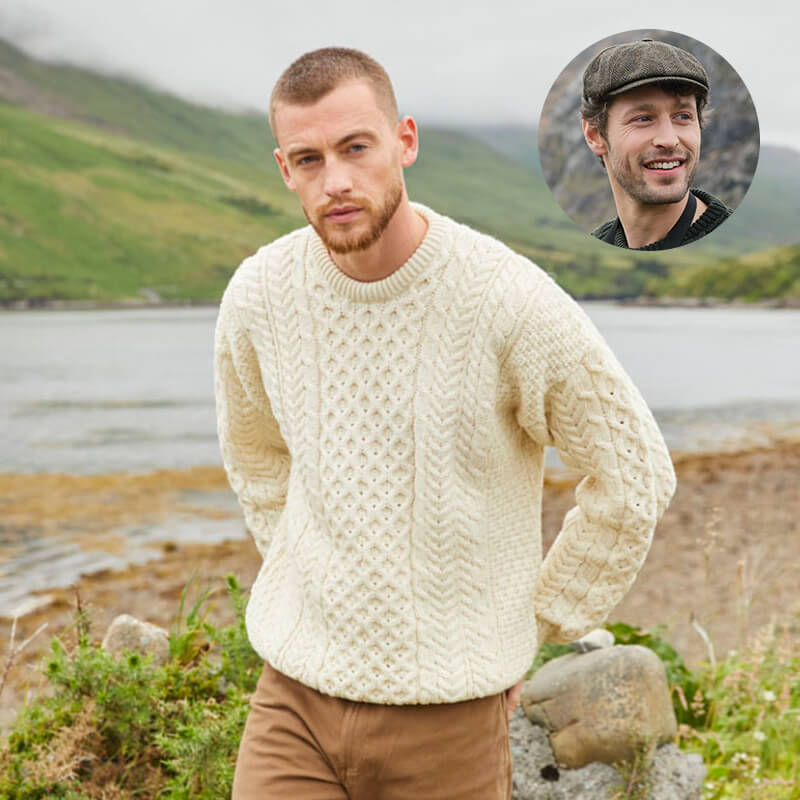 Classic Irish Style: Aran Sweater & Tweed Cap Set - Image 2