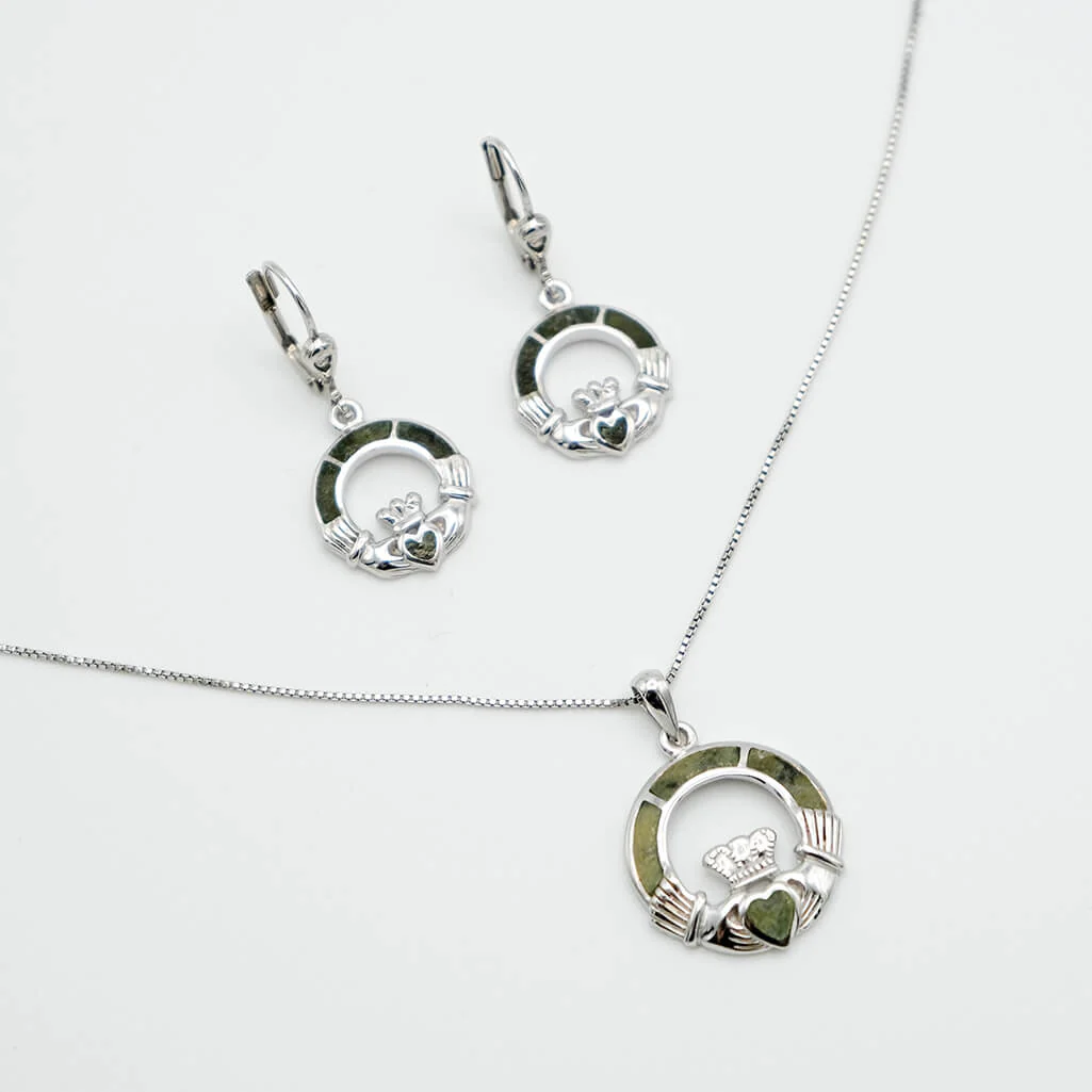 Connemara Marble Claddagh Drop Earrings - Image 2