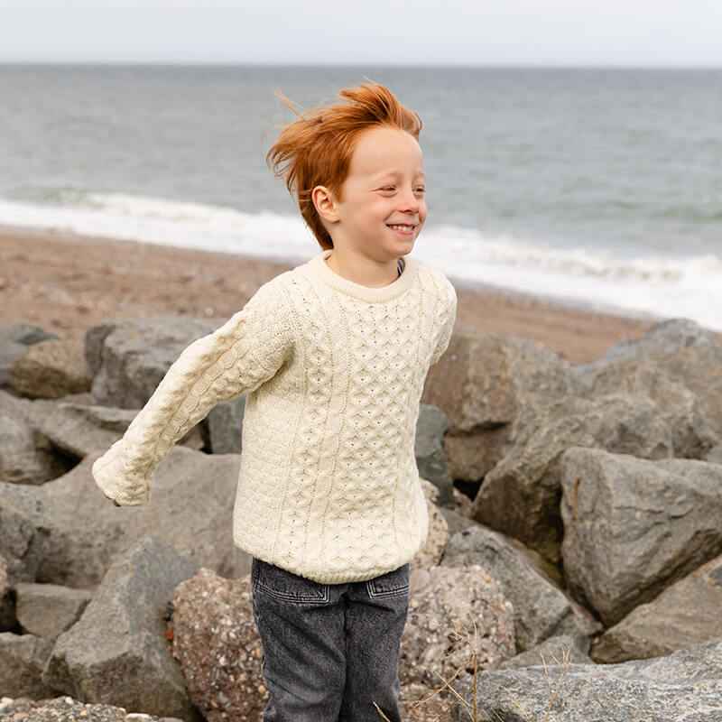 Kids Crew Neck Aran Sweater - Image 7