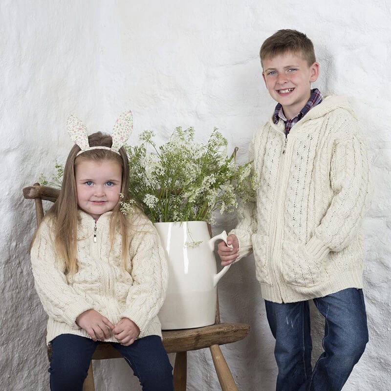 Kids Merino Hooded Aran Zip Cardigan - Image 3