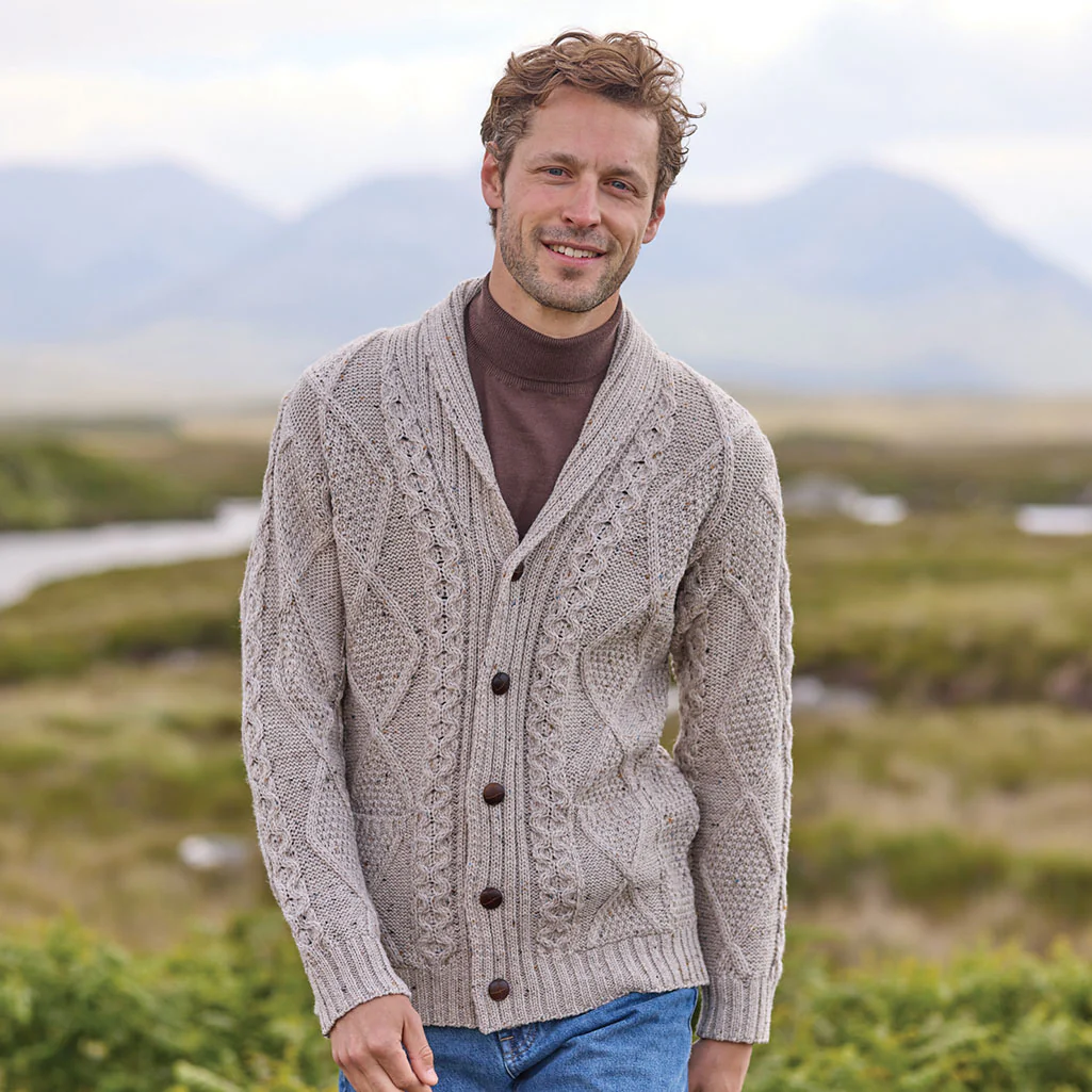 Men's Heritage Aran Shawl Collar Button Cardigan - Image 3