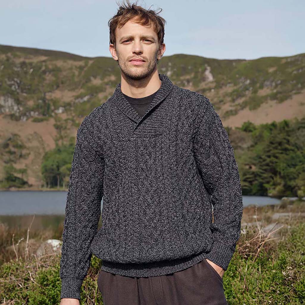Men's Shawl Collar Heritage Aran Sweater - Image 3