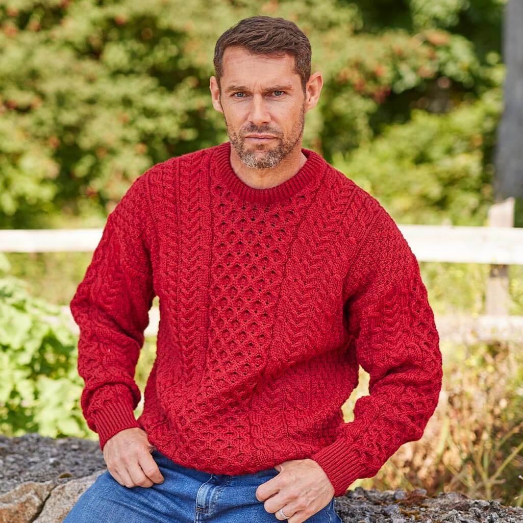 Men's Traditional Crew Neck Aran Sweater - Image 5