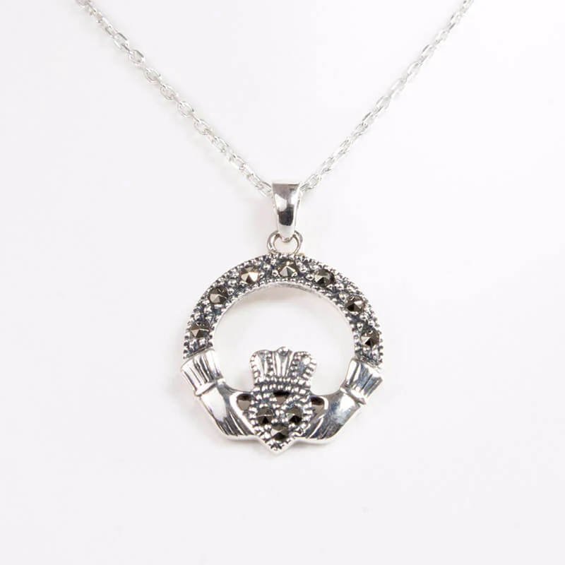 Sterling Silver & Marcasite Claddagh Pendant