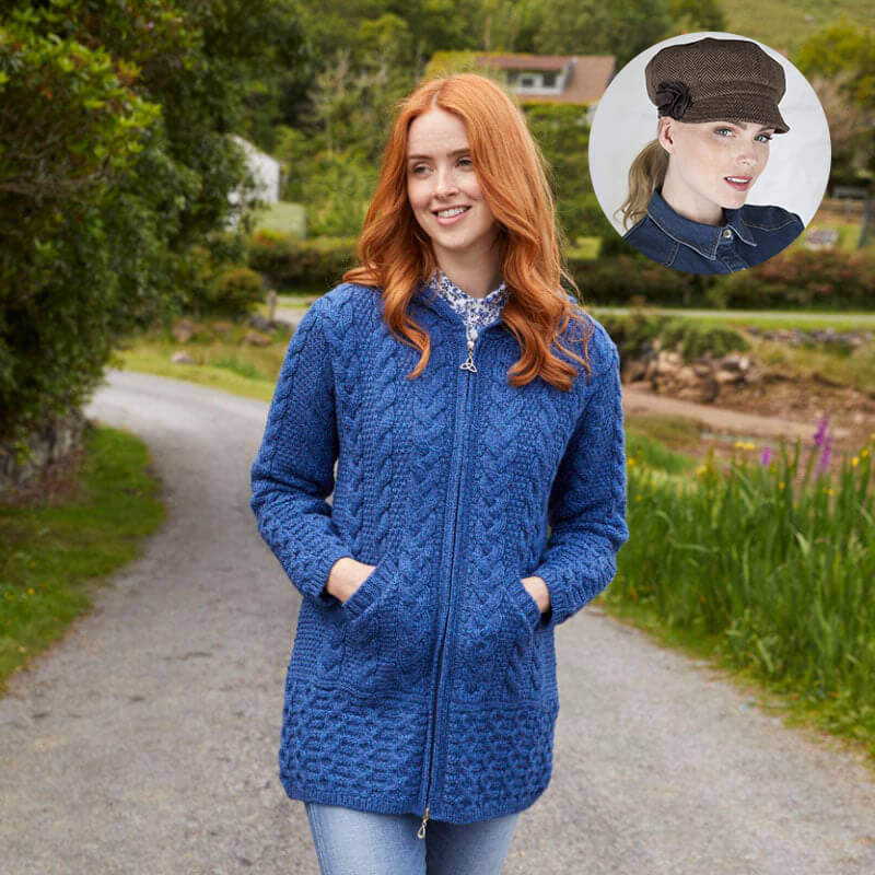 Women's Classic Aran Coat and Newsboy Cap - Image 13