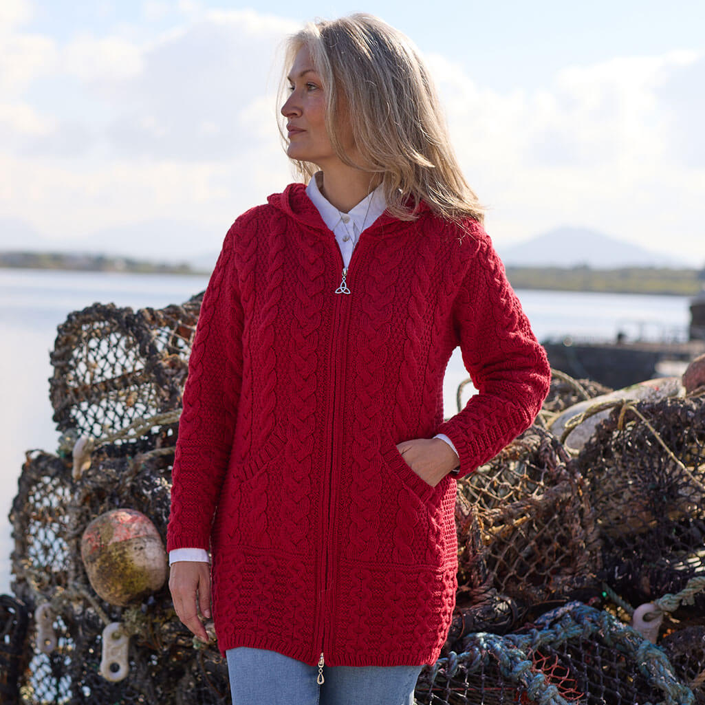 Hooded Aran Zipper Lulu Classic Coat - Image 12