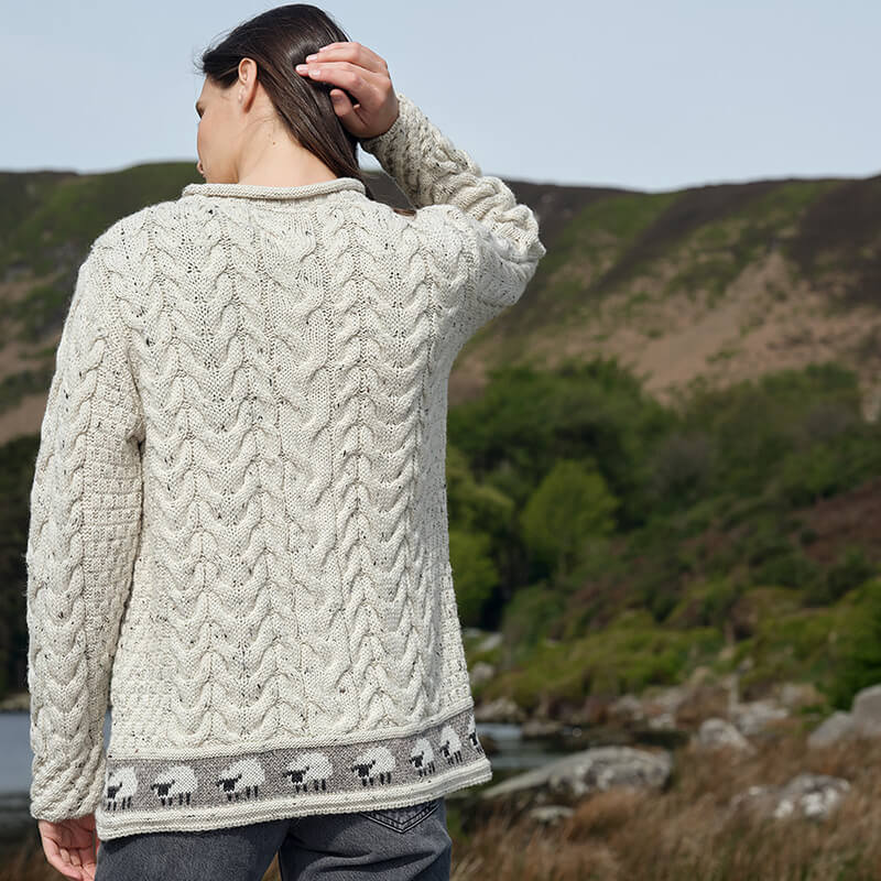 Women's Sheep Trim Aran Tunic Wool Sweater - Image 2