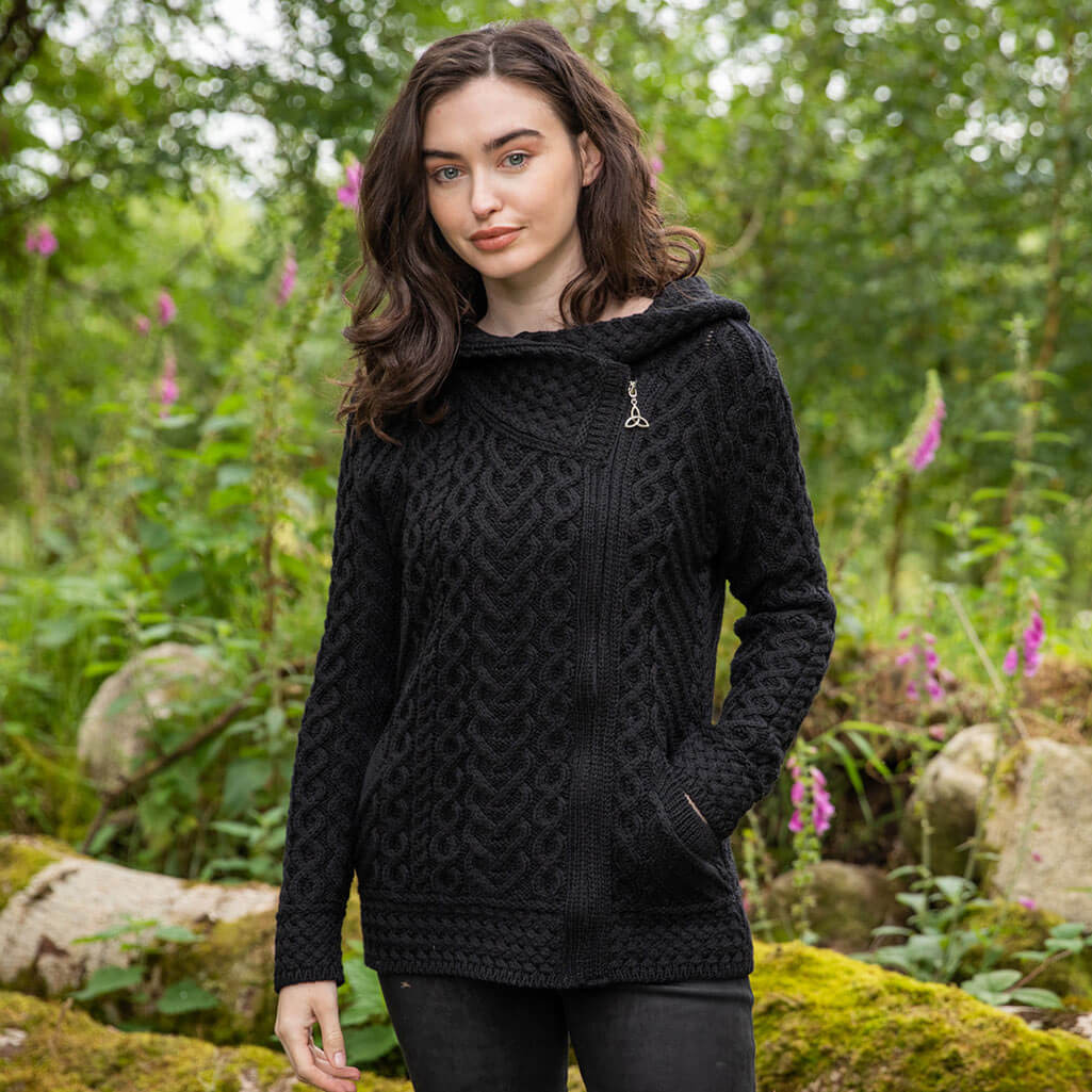 Women's Signature Aran Celtic Zipper Hooded Cardigan - Image 3
