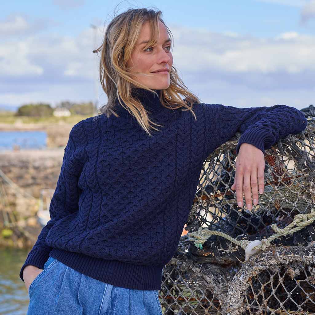 Women's Signature Fisherman Turtleneck Wool Sweater - Image 3