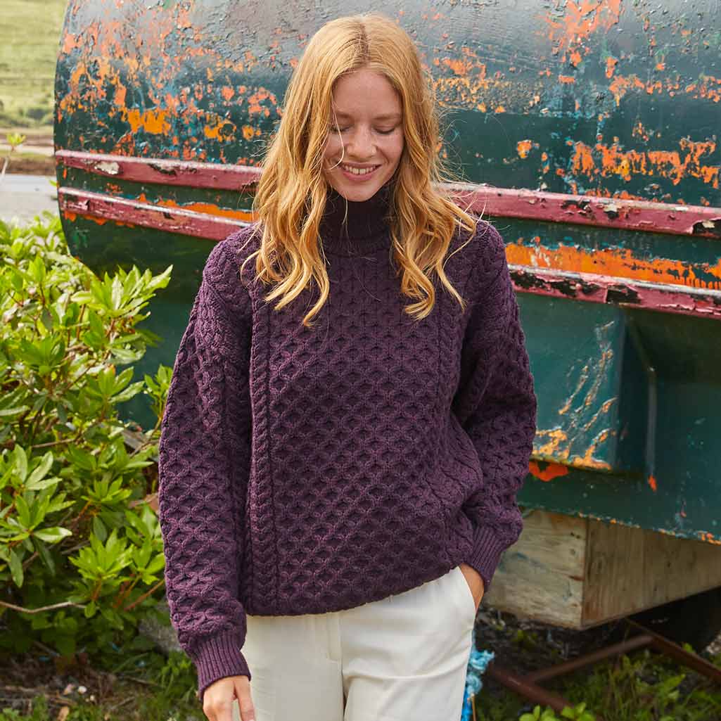 Women's Signature Fisherman Turtleneck Wool Sweater - Image 4