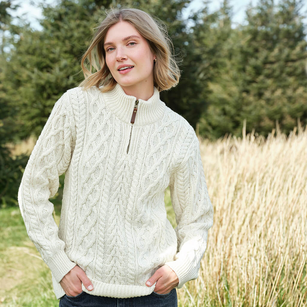 Women's Signature Half Zip Irish Wool Sweater - Image 3