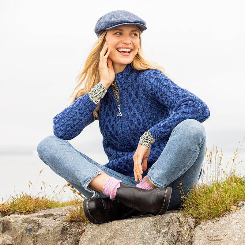 Women's Traditional Aran Zip-Front Cardigan - Image 3