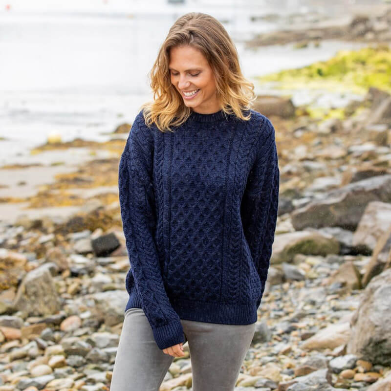 Women's Traditional Crew Neck Aran Sweater - Image 10