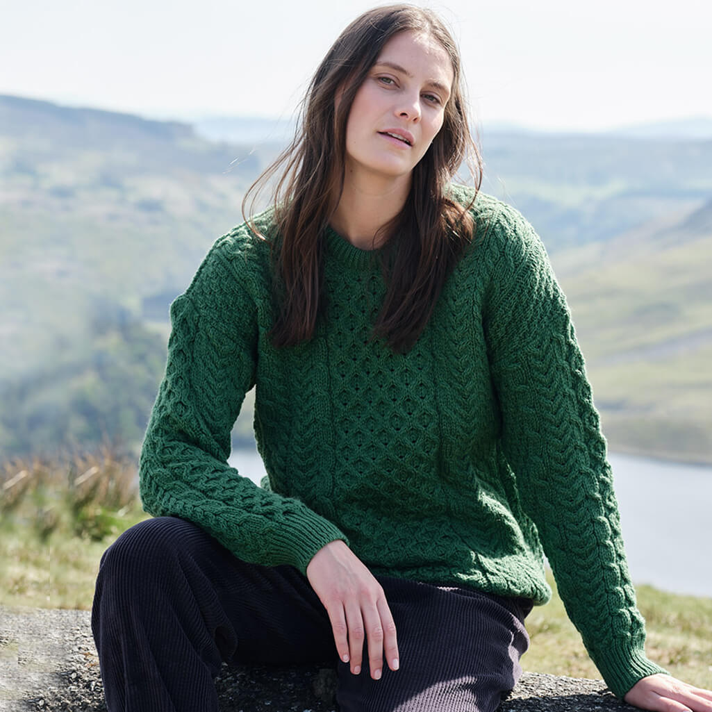 Women's Traditional Crew Neck Aran Sweater - Image 11