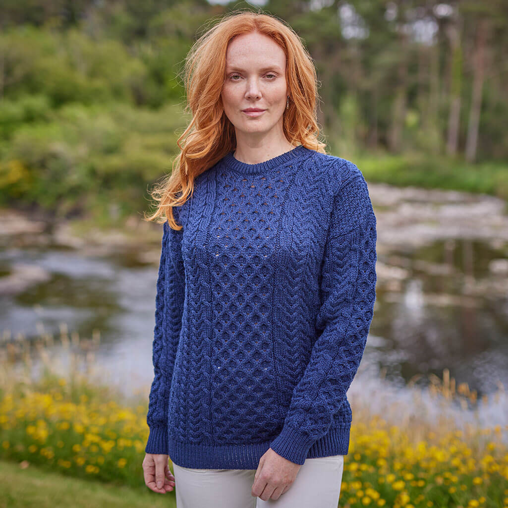 Women's Traditional Crew Neck Aran Sweater - Image 12