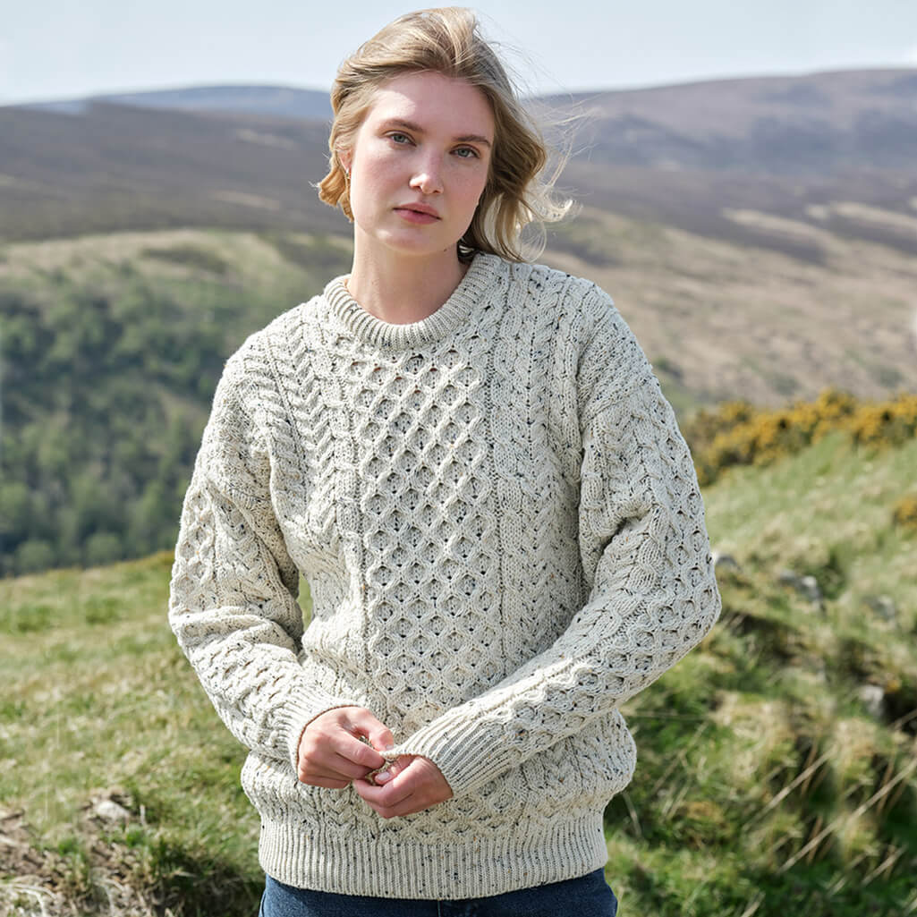 Women's Traditional Crew Neck Aran Sweater - Image 14