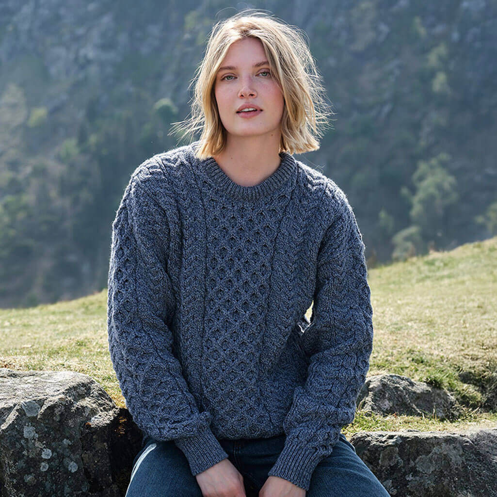 Women's Traditional Crew Neck Aran Sweater - Image 9